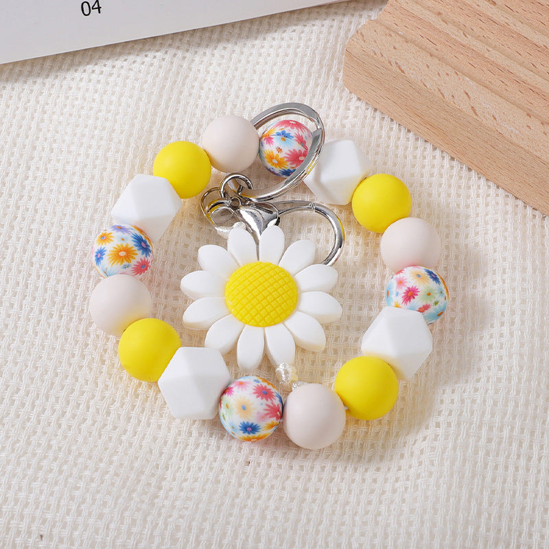Wholesale sunflower silicone beaded bracelet bag pendant bracelet ladies bracelet keychain